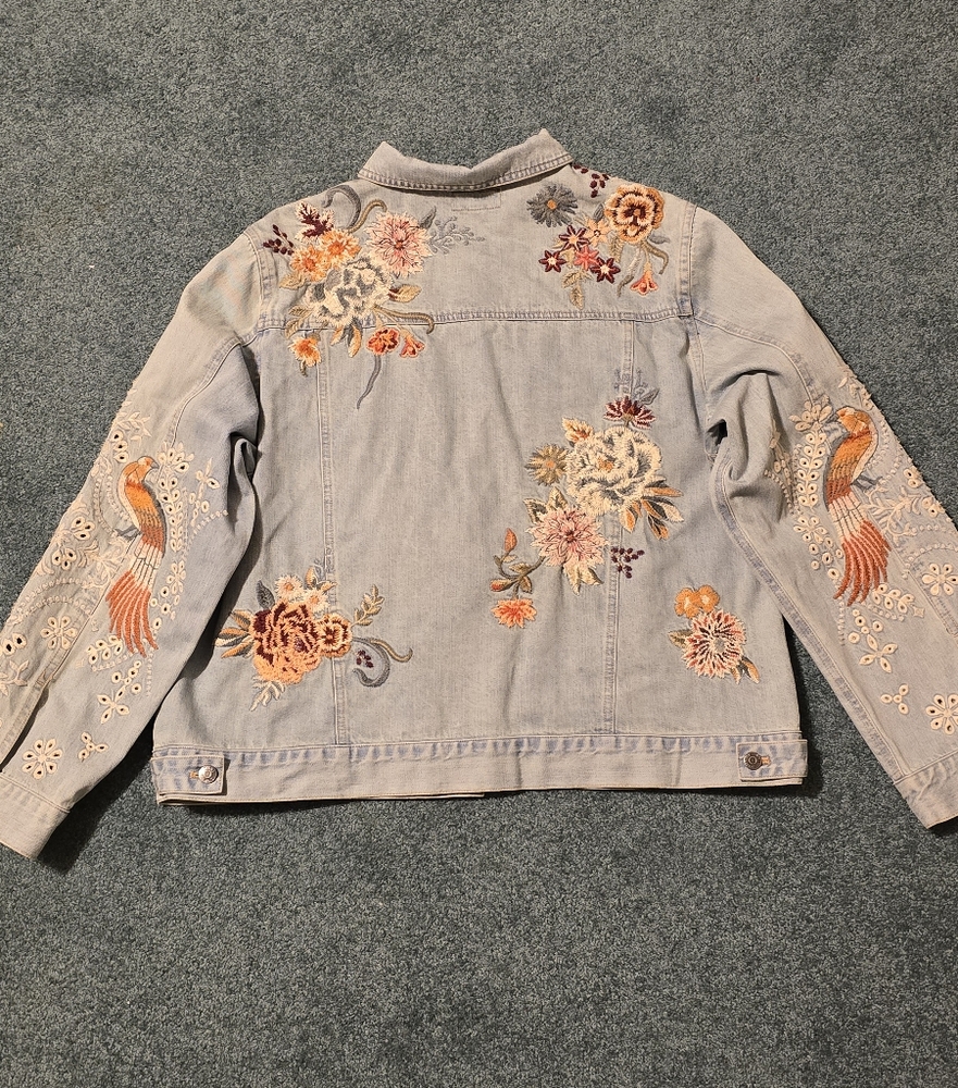 Johnny Was Denim Jacket with Floral Embroidery